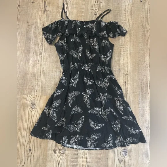 Midnight Hour Hot Topic Death Moth Skull Cold Shoulder Mini Dress XXL W/POCKETS - Picture 2 of 4
